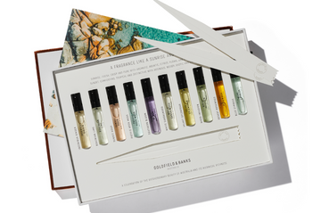 Discovery Sample Collection set of 10 fragrance vials with testing strips in an open box